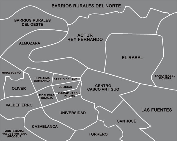 Mapa Zaragoza. Zonas Zaragoza